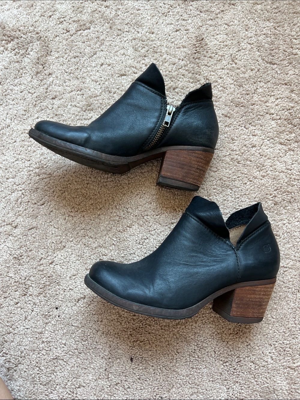 Born Black Leather Ankle Booties with Block Heel